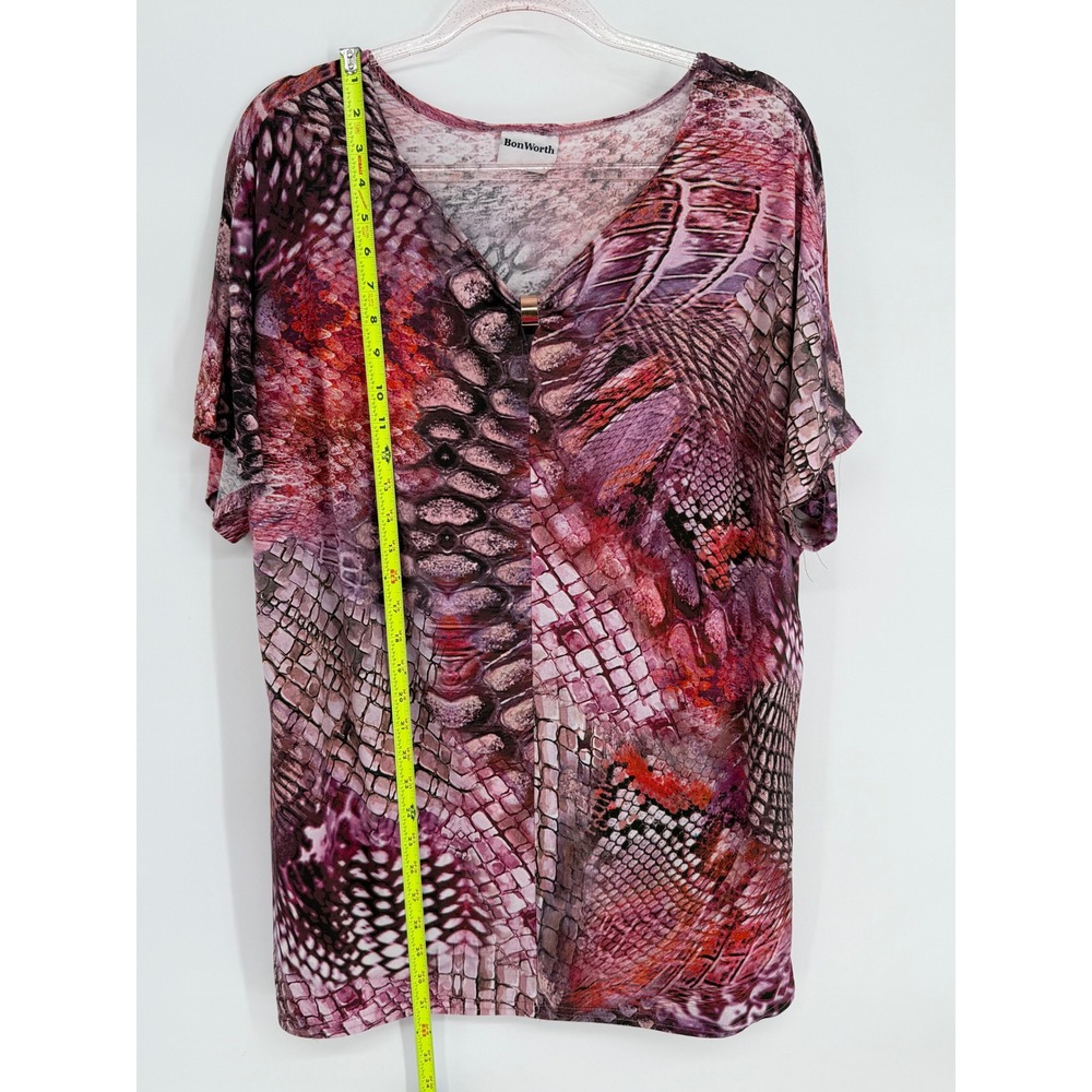 BonWorth‎ Womens Short Sleeve Snakeskin Print Tunic Top Pink Purple Orange Sz L